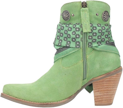 Dingo Bandida Paisley Di184-LIM Women’s Studded Round Toe Western Casual Boots - Lime