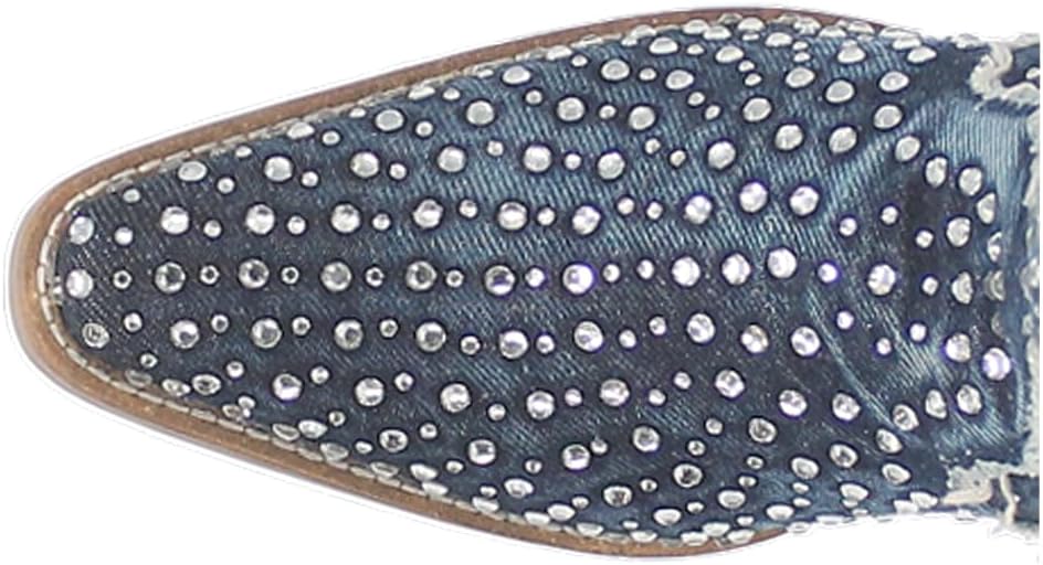 Dingo Honkytonk Honey Di162-BLU Women’s Rhinestone Snip Toe Knee-High Casual Boots – Blue, 2–3" Mid Heel