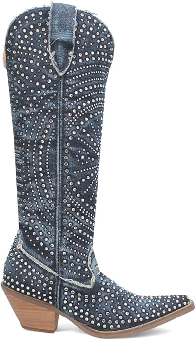 Dingo Honkytonk Honey Di162-BLU Women’s Rhinestone Snip Toe Knee-High Casual Boots – Blue, 2–3" Mid Heel