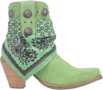 Dingo Bandida Paisley Di184-LIM Women’s Studded Round Toe Western Casual Boots - Lime
