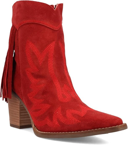 Dingo Di2256-RED Women's Wild Sage Suede Western Booties - Red