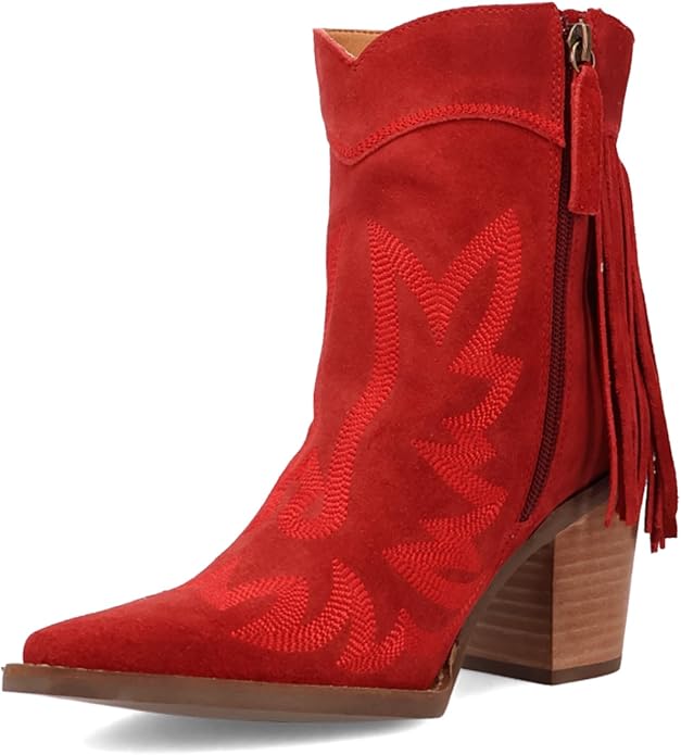 Dingo Di2256-RED Women's Wild Sage Suede Western Booties - Red