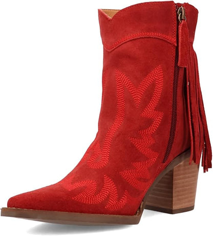 Dingo Di2256-RED Women's Wild Sage Suede Western Booties - Red