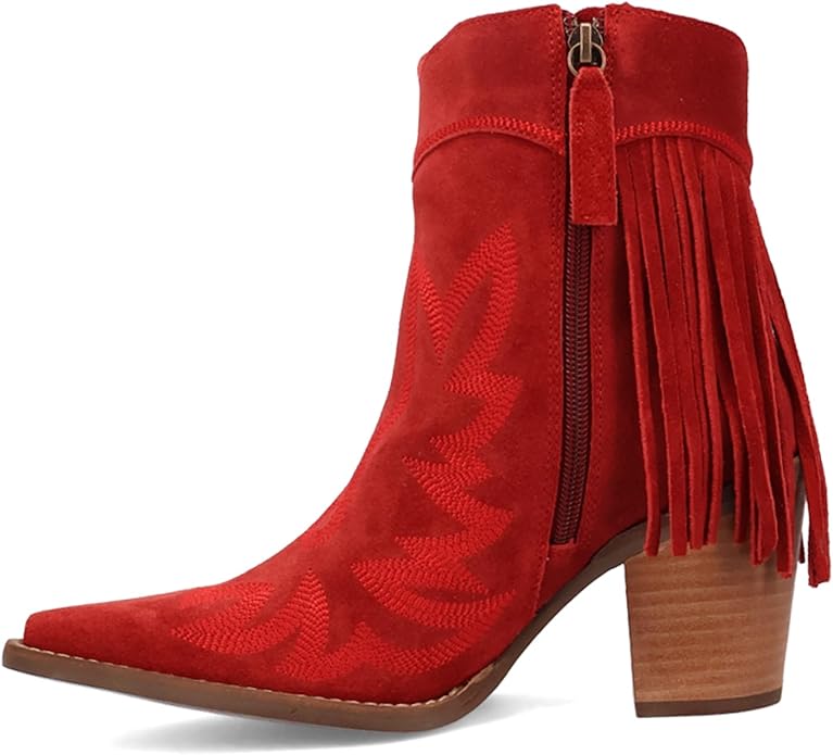 Dingo Di2256-RED Women's Wild Sage Suede Western Booties - Red