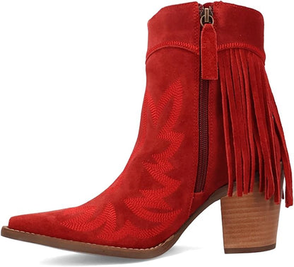 Dingo Di2256-RED Women's Wild Sage Suede Western Booties - Red