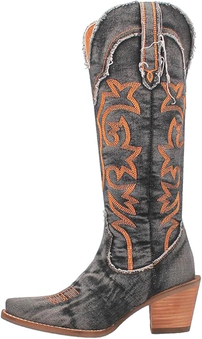 Dingo Texas Tornado Di943-BLA Women’s Embroidered Snip Toe Western Casual Boots-Black
