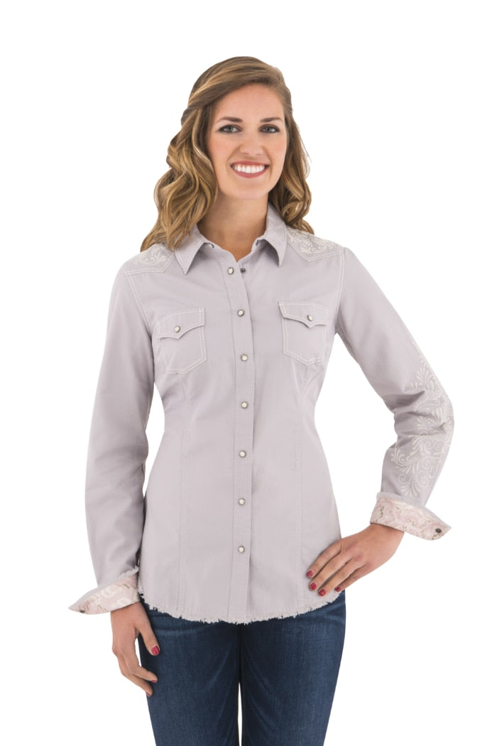 Noble Outfitters 21004-014 Womens Rock Roll Denim Western Snap Frayed Shirt