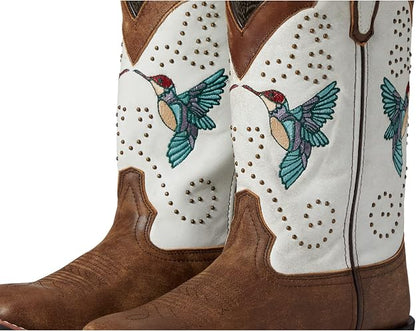 Laredo L5900 Women's Hummingbird  Embroidered Studded Western Boots - Broad Square Toe