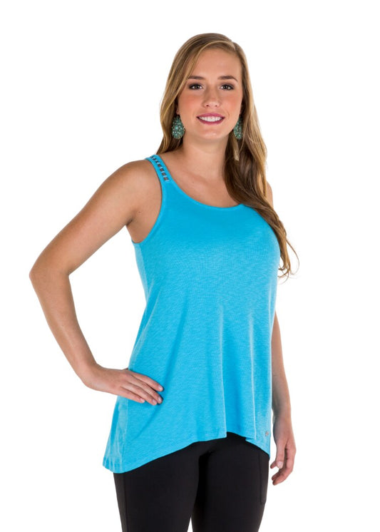 Noble Outfitters 20519-697 Womens Madeline Lace Up Tank Blue Shirt