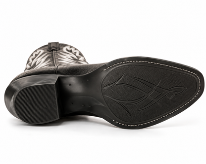 Dan Post DPP6030 Women's Black Leather Western Cowboy Boots with Silver Embroidered Stitching