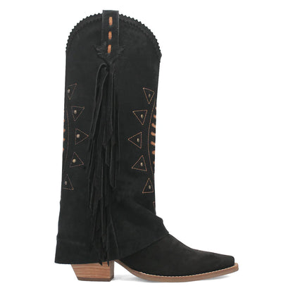 Spirit Trail Di201-BLA Premium Studded Fringe Snip Toe Western Boots - Black