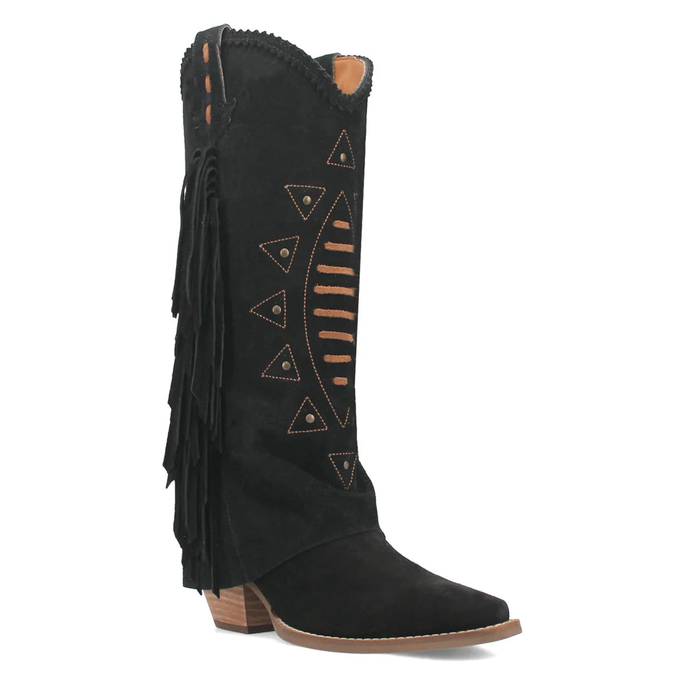 Spirit Trail Di201-BLA Premium Studded Fringe Snip Toe Western Boots - Black