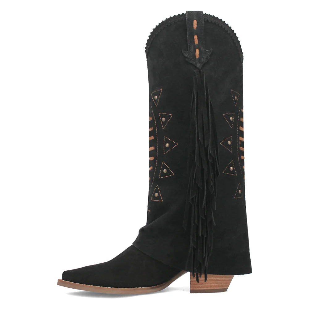 Spirit Trail Di201-BLA Premium Studded Fringe Snip Toe Western Boots - Black