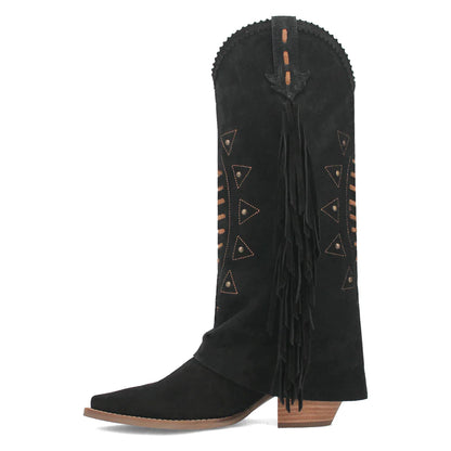Spirit Trail Di201-BLA Premium Studded Fringe Snip Toe Western Boots - Black