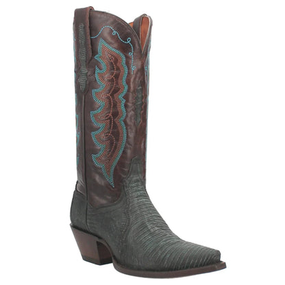 Dan Post 3007 Womens Turquoise/Brown Drifter 13 inch Lizard Snip Toe Western Boots
