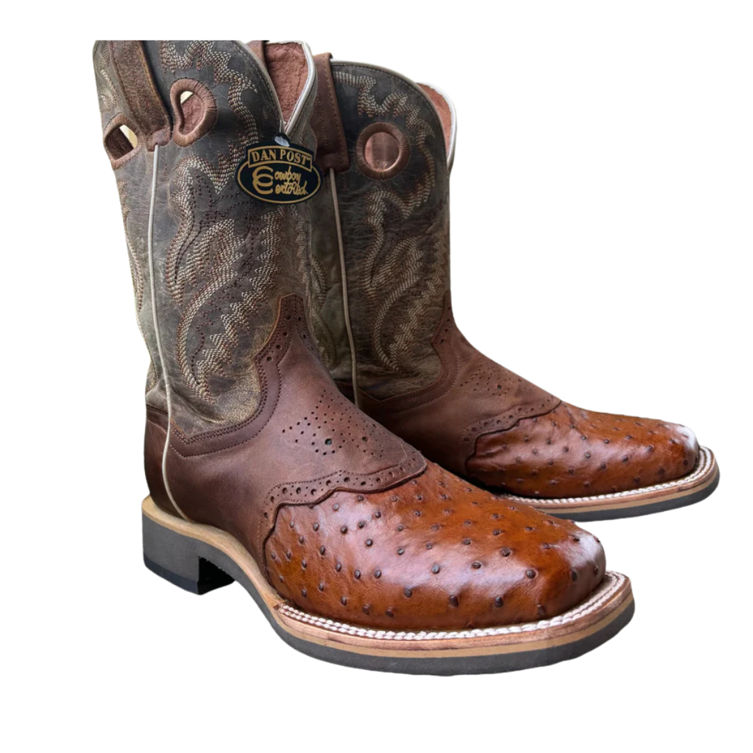 Dan Post DP6058 Men’s Martel Bay Full Quill Ostrich Brown Saddle Square Toe Boots – 11” Cowboy Boots