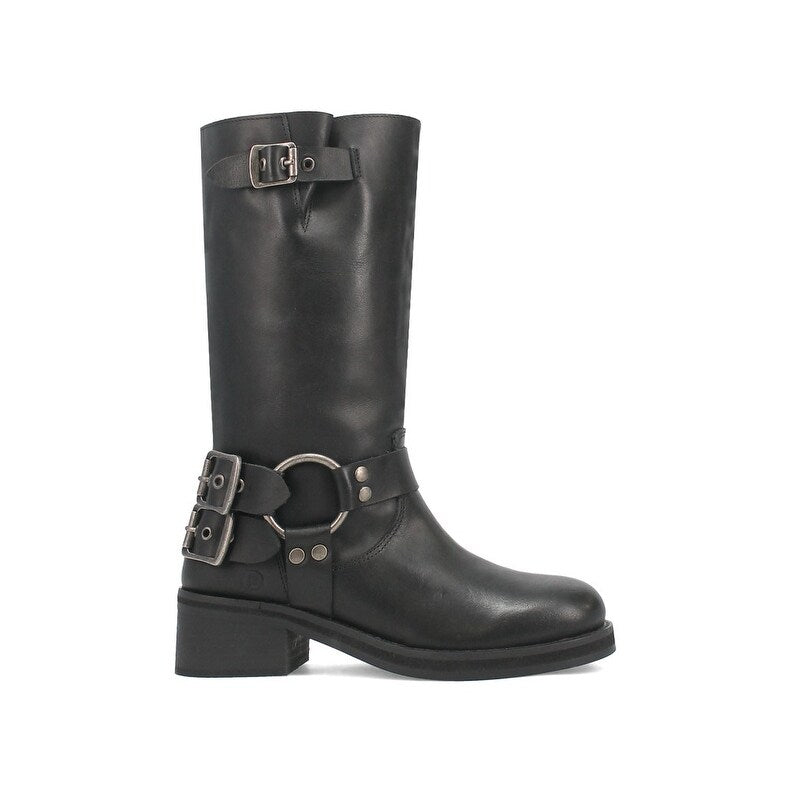 Dingo Harlee Di210-BLA Women’s Leather Round Toe Harness Boots - Black