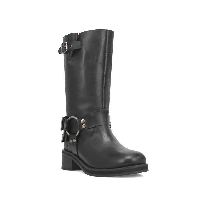 Dingo Harlee Di210-BLA Women’s Leather Round Toe Harness Boots - Black