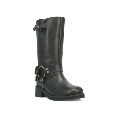 Dingo Harlee Di210-BLA Women’s Leather Round Toe Harness Boots - Black