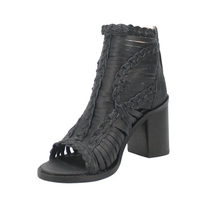 Dingo Jeezy DI788-Bla Women’s 5" Open Toe Fashion Boots – Zip Closure
