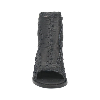 Dingo Jeezy DI788-Bla Women’s 5" Open Toe Fashion Boots – Zip Closure
