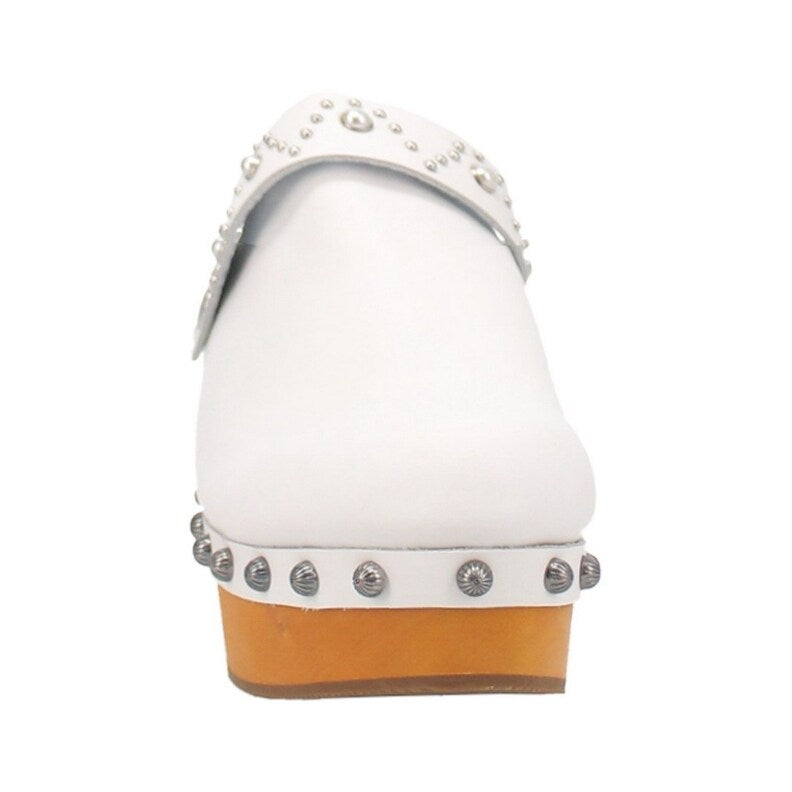 Dingo Deadwood Di917-WHI Women’s Leather Slip-On Clog Shoes - White