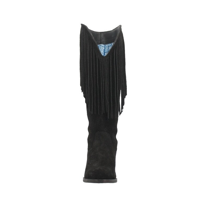Dingo Hassie Di935-BLA Women’s Fringe Pull-On Western Boots - Black