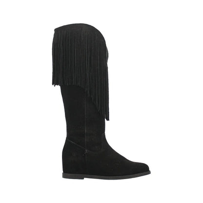 Dingo Hassie Di935-BLA Women’s Fringe Pull-On Western Boots - Black