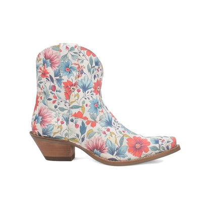 Dingo Pixie Rose Di178-WHI Women’s Floral Embroidered Ankle Cowboy Boots - White