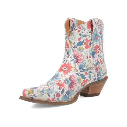 Dingo Pixie Rose Di178-WHI Women’s Floral Embroidered Ankle Cowboy Boots - White