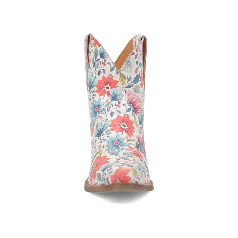 Dingo Pixie Rose Di178-WHI Women’s Floral Embroidered Ankle Cowboy Boots - White
