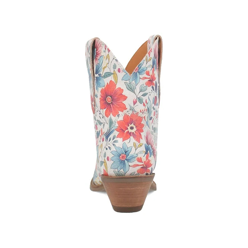 Dingo Pixie Rose Di178-WHI Women’s Floral Embroidered Ankle Cowboy Boots - White