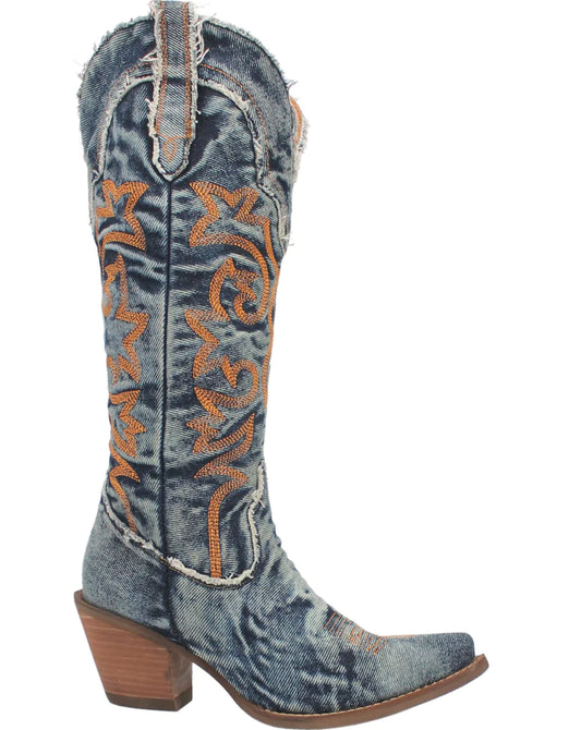 Dingo Texas Tornado Di943-BLU Women’s Embroidered Snip Toe Western Casual Boots-Blue