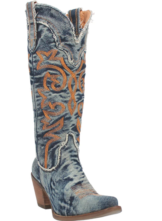 Dingo Texas Tornado Di943-BLU Women’s Embroidered Snip Toe Western Casual Boots-Blue