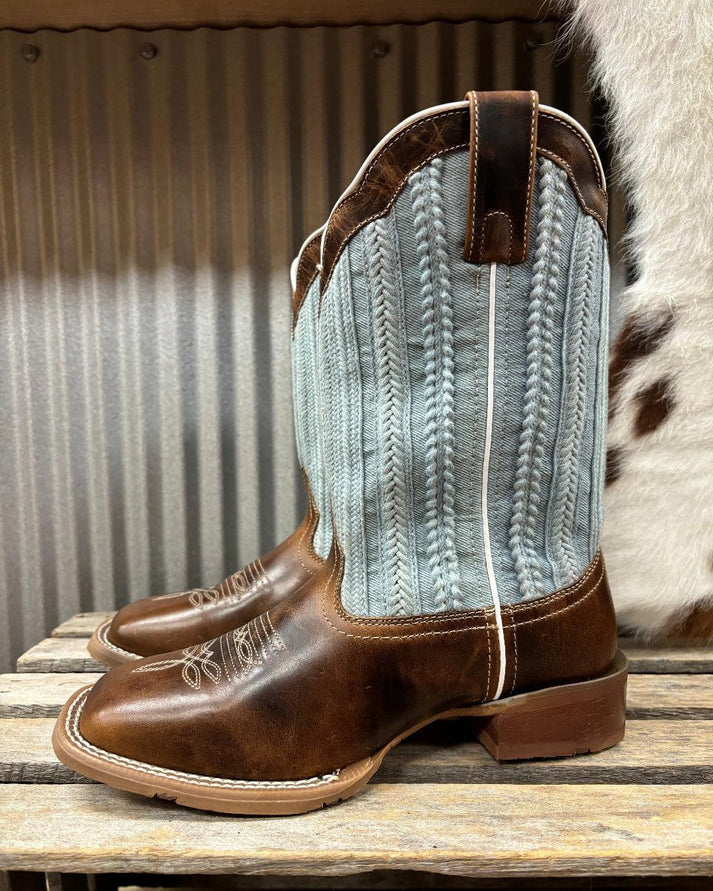 Laredo Women’s Blue Moon L5630 Square Toe Cowgirl Boot – Tan & Blue Denim