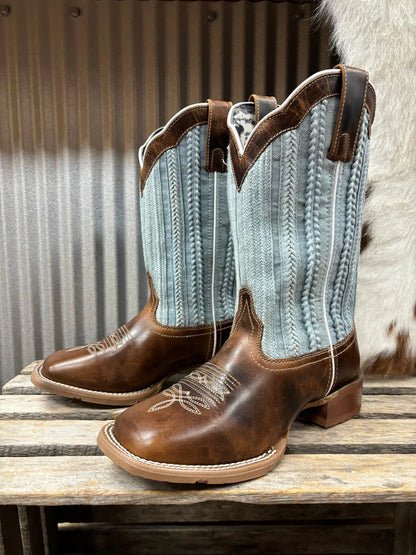 Laredo Women’s Blue Moon L5630 Square Toe Cowgirl Boot – Tan & Blue Denim