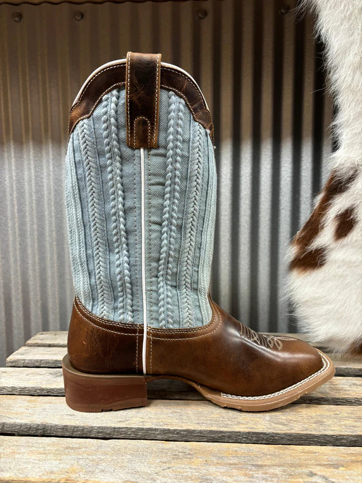 Laredo Women’s Blue Moon L5630 Square Toe Cowgirl Boot – Tan & Blue Denim
