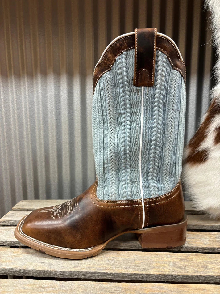 Laredo Women’s Blue Moon L5630 Square Toe Cowgirl Boot – Tan & Blue Denim