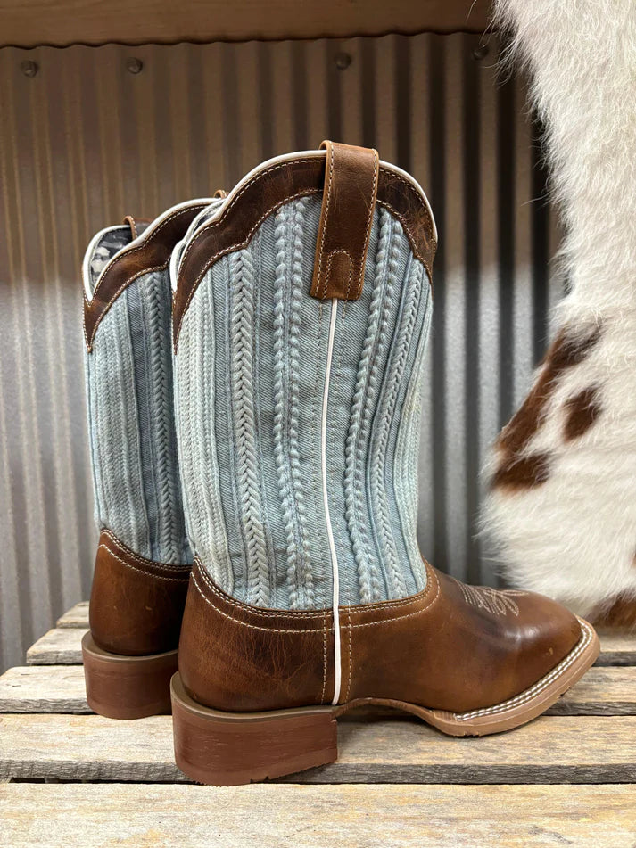 Laredo Women’s Blue Moon L5630 Square Toe Cowgirl Boot – Tan & Blue Denim
