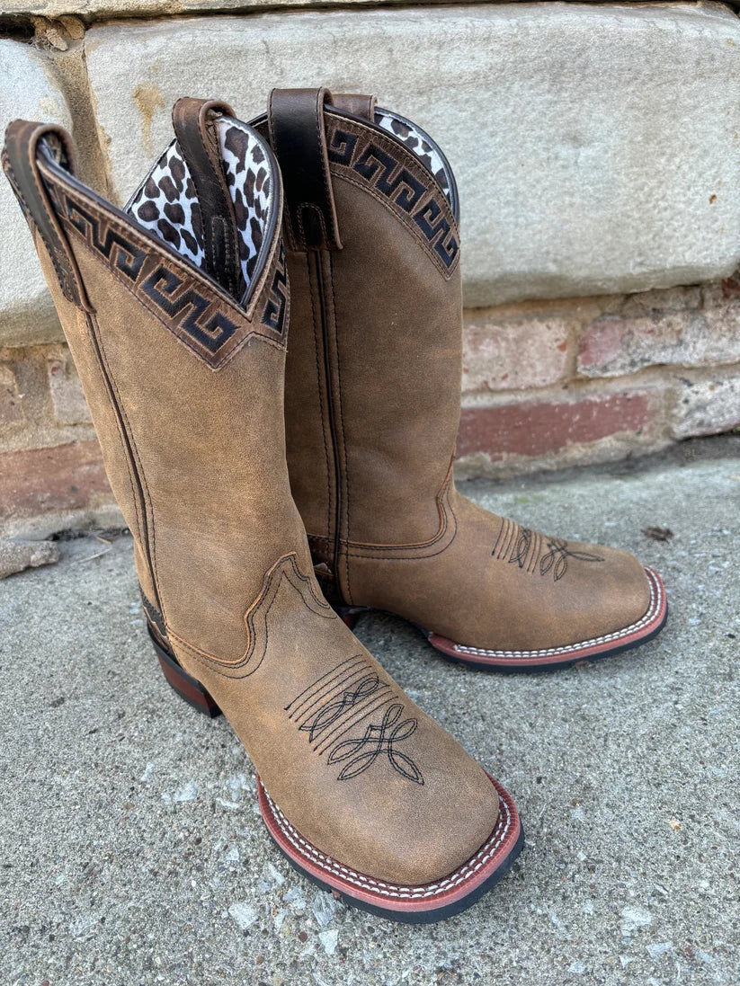 Laredo Women's Atzi L5683 Tan Brown Embroidered Western Boots – Square Toe