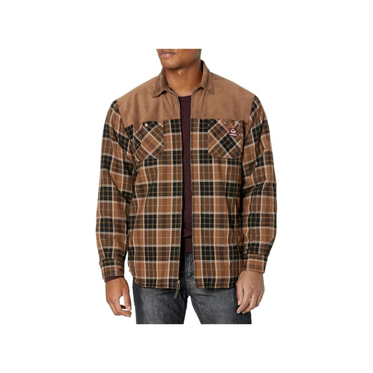 Wolverine W1210550-230 Marshall Sherpa Zip Shirt Jacket, Pecan Plaid, L