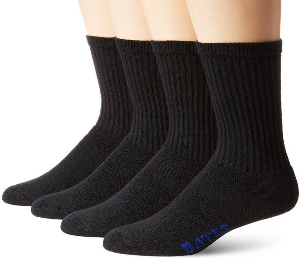 Bates Men's Cotton Duty Crew Black 4 Pk Socks Made in the USA