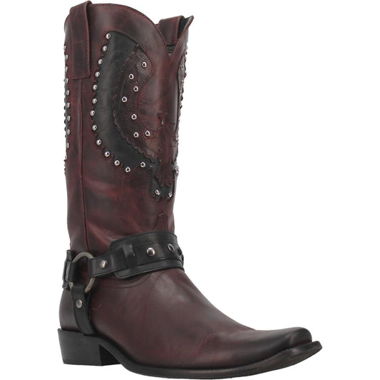 Dingo Mens War Eagle Studded Square Toe Burgundy Boots