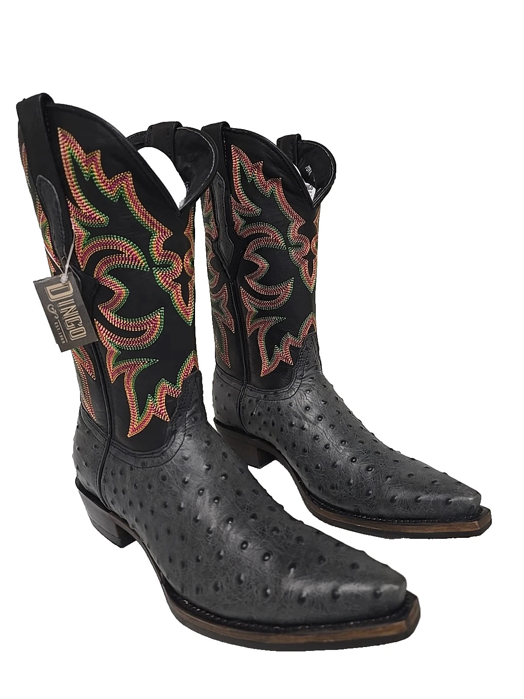 Dingo Outlaw Di115-BLA Men’s Black Embroidered Ostrich Print Western Boots - Black