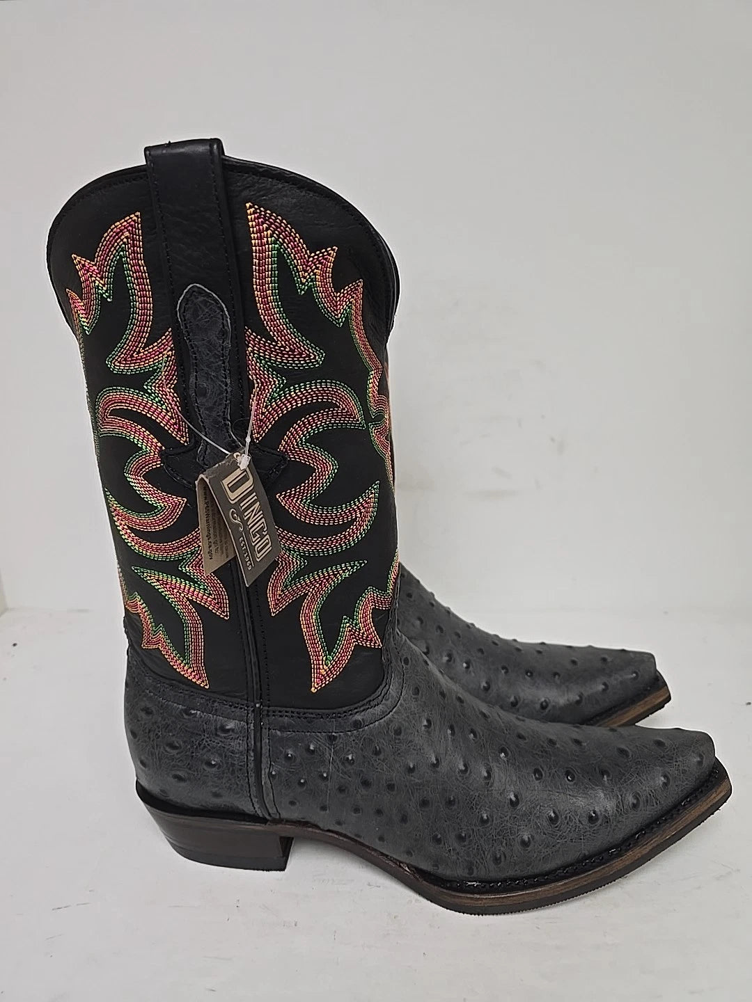 Dingo Outlaw Di115-BLA Men’s Black Embroidered Ostrich Print Western Boots - Black