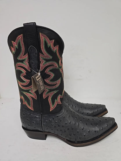 Dingo Outlaw Di115-BLA Men’s Black Embroidered Ostrich Print Western Boots - Black