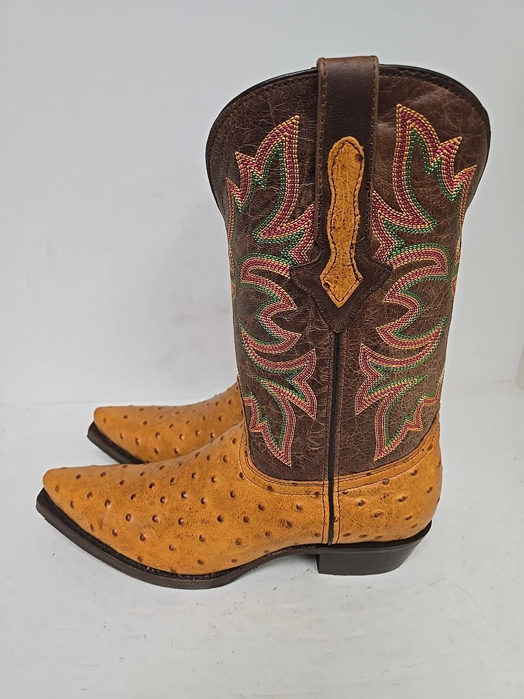 Dingo Outlaw Di115-TAN Men’s Tan Embroidered Ostrich Print Western Boots - Tan