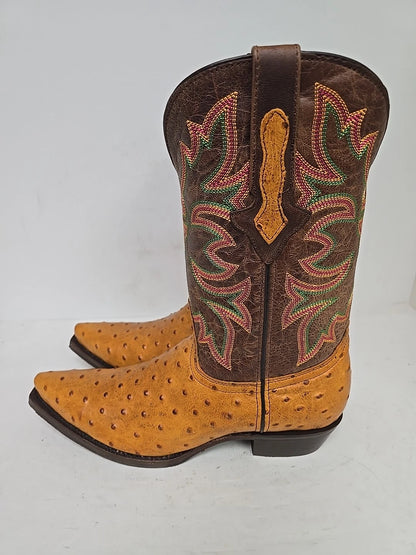 Dingo Outlaw Di115-TAN Men’s Tan Embroidered Ostrich Print Western Boots - Tan