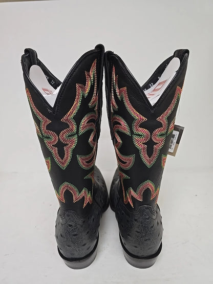 Dingo Outlaw Di115-BLA Men’s Black Embroidered Ostrich Print Western Boots - Black