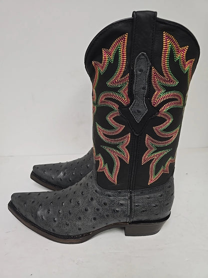 Dingo Outlaw Di115-BLA Men’s Black Embroidered Ostrich Print Western Boots - Black